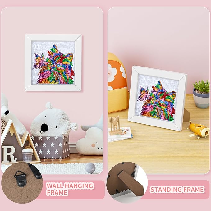 5D Diamond Painting Kits for Kids, Diamond Painting Kits Animals with Wooden Frame, Cat Diamond Painting Kits for Beginners, Girls, Adults, Diamond Painting Pictures, Arts Craft for Home Decor
