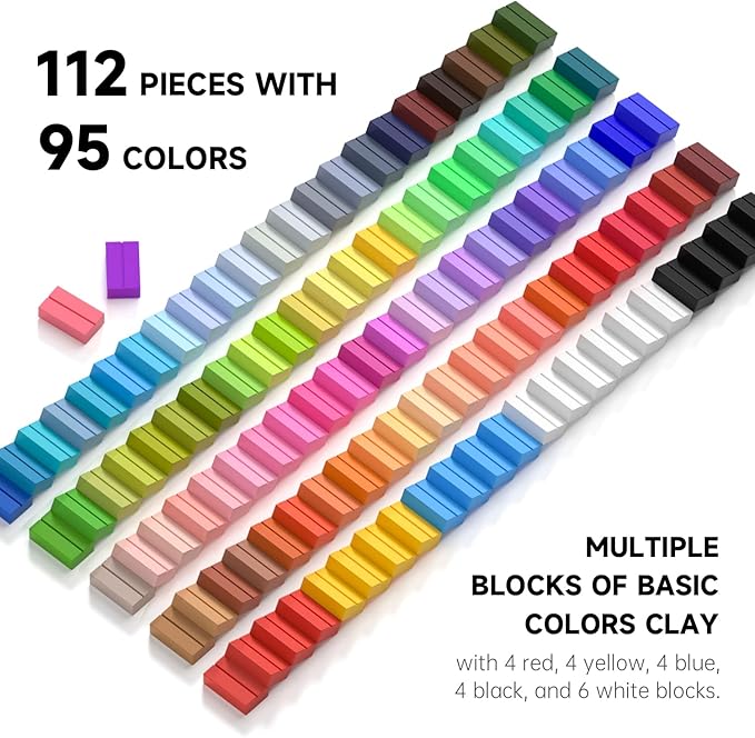 Shuttle Art 117 PCS Small Block Polymer Clay Kit, 95 Unique Colors & Extra Basic Colors, 5 Modeling Clay Tools, Non-Toxic, Non-Sticky, DIY Art Craft Gift for Kids Beginners