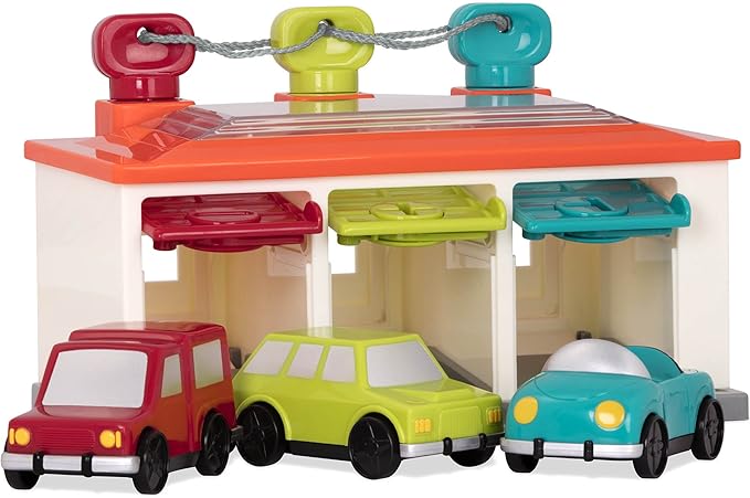 Battat – Car & Color Sorting Playset – Cause-And-Effect Toy – Push & Go Cars – Color-Coded Matching – 2 Years + – 3-Car Garage