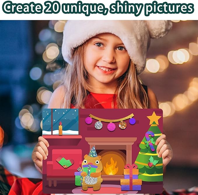 SOOVSY 200 Sheets Christmas Art & Craft Activity, Foil Art Fun Kit for Kids, Foil Art for Kids Crafts Kit DIY Creative Birthday Gifts Travel Toys for 4 5 6 7 8 9 Years Old Kids Girls Boys