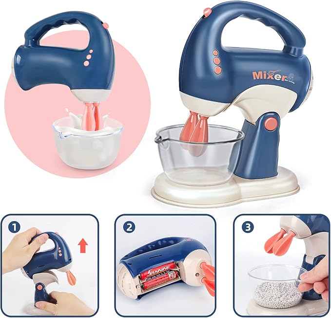 Pretend Play Kitchen Appliances Toy Set with Coffee Maker Machine,Blender, Mixer and Toaster with Realistic Light and Sounds for Kids Ages 4-8
