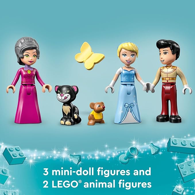LEGO Disney Princess Cinderella and Prince Charming's Castle 43206 Doll House, Buildable Toy with 3 Mini Dolls, Plus Gus Gus and Lucifer Figures