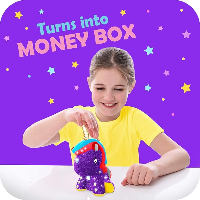 Original Stationery Paint and Decorate Your Own Unicorn Money Box, Kids Paint Set for Girls with 21 Gems, 12 Non Toxic Fun Colors and Lots More!
