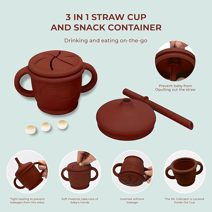 Silicone Baby Feeding Set - BPA-Free - Baby Led Weaning Supplies, Complete Kit toddler eating essentials – Empower Your Little One's Independence with LimOr's baby essentials 6-12 months (Red-Wine)