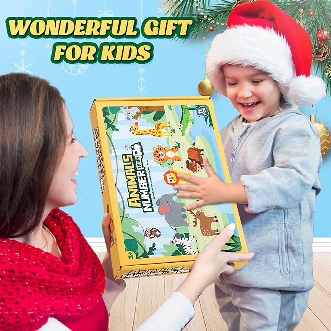 Toddler Toys for 2-3 Year Old Boy, Wooden Animal Train Set, Montessori Toys for 2 3 Year Old Boy Christmas Birthday Gifts, Learning Toys for Toddlers 2-4 Years Girl Toys Age 2 3