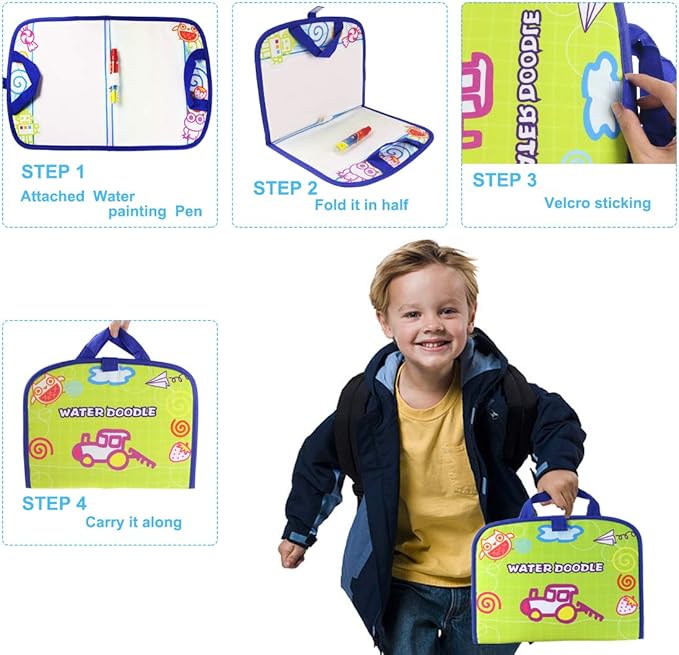 Coolplay Kid Activities Water Drawing Mat Painting with Water Pen Airplane Travel Toy for Toddlers