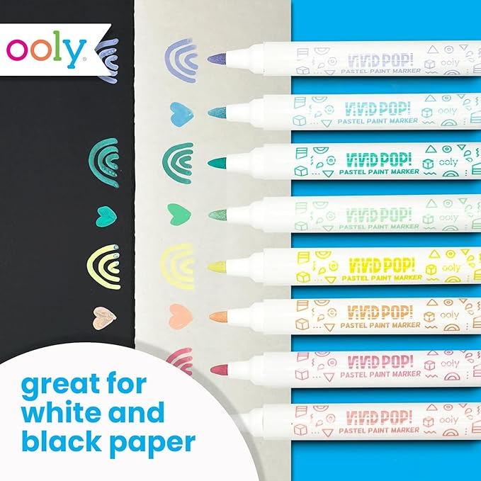 Ooly Vivid Pop Pastel Set of 8 Super Bright Water Based Paint Markers - Erases off Whiteboards, Windows, Mirrors- For Kids, School Supplies, Art Projects, Paint Pen Marker for Kids