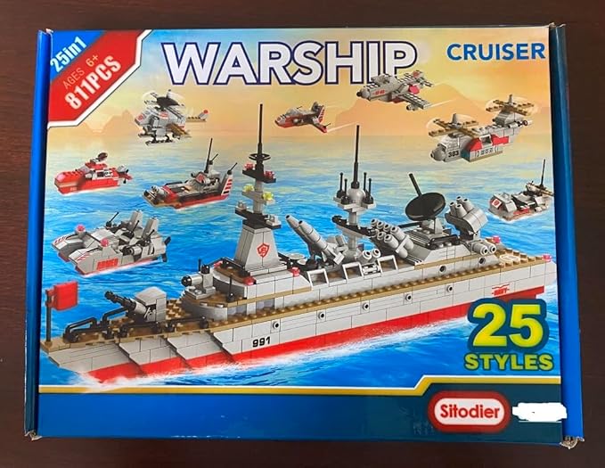 Sitodier STEM Building Set Toy | 811pcs Construction 25 in 1 Cruiser Ocean Ship Building Toy for 6 Years Up Boys | 25 Models Engineering Building Bricks Kit for Kids Ages 6 7 8 9 10 11 12 Years Old