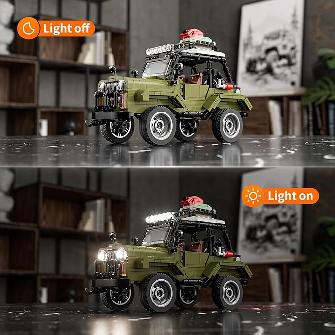 FUNWHOLE Jungle Off Roader SUV Building Kits with LED Lighting - Technic Car Model STEM Building Set 510 Pcs for Kids, Boys, and Girls Ages 8+