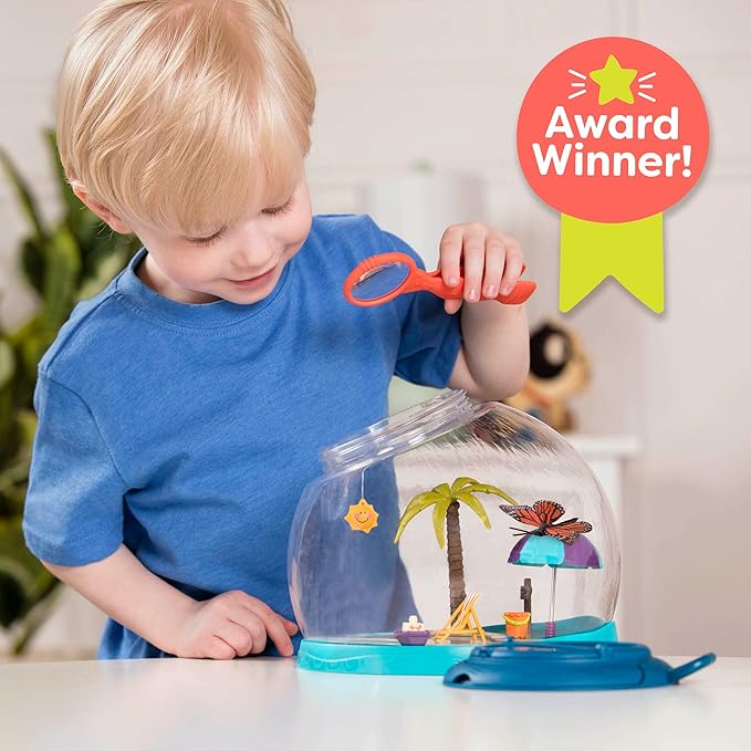 B. toys- Tiki Retreat Bug Catcher Kit – 1 Bug Cage with Tweezers & Magnifying Glass – Bug Toys for Kids 4+