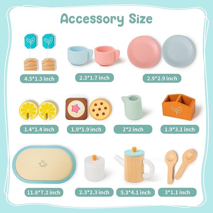 KMUYSL Toys for 2 3 4 5 Years Old, Wooden Tea Toys Pretend Toys for Little Girls, Kitchen Toy, Christmas Stocking Stuffers for Kids Age 2-4, Idea Gift for Toddlers Boys Girls