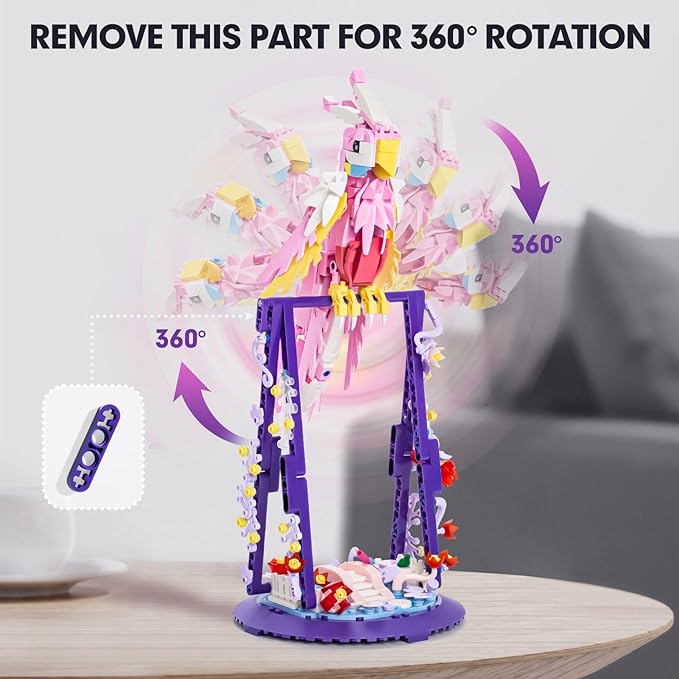 Flowers and Parrot 2 in 1 Building Sets Rotatable 360° Compatible with Lego Sets for Adult, Creative Bird Botanical Collection Set Decor for Home Office, Gifts for Boys Girls Age 8+ Kids 630PCS Pink
