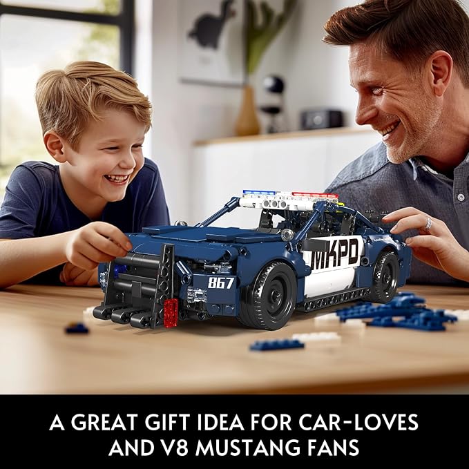 Mould King 15073 Barricade Police Car Building Sets, MOC Deformed Mustang Pull-Back Drag Race Toy Car Model Kit, Gift for Kids/Adults Collections Enthusiasts (786 Pieces, Dynamic Version)