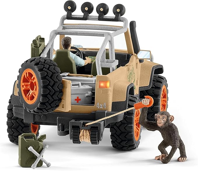 Schleich Wild Life Realistic Chimpanzee, Jeep Truck, and Ranger Figurine 16pc Playset - Wild Adventure Jeep Truck with Chimp, Ranger, and Accessories, Durable for Boys and Girls, Gift for Kids Ages 3+