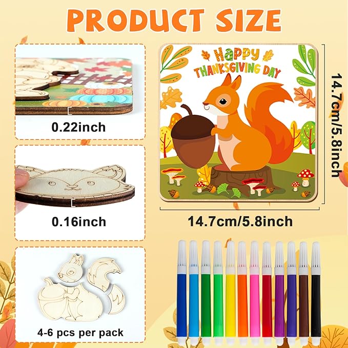 8 Pack Fall Thanksgiving Wooden Puzzles for Toddlers Autumn Puzzles Coloring Craft Kits for Kids Boys Girls Montessori Toys Harvest Party Favors Treat Bag Gifts Educational Learning Jigsaw Puzzle