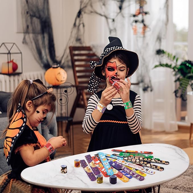 Halloween Slap Bracelets for Kids Halloween Party Favors Friendship Bracelets Bulk for Halloween Party Supplies Snap Bracelet Gifts Classroom Prizes Exchanging Gifts (36)