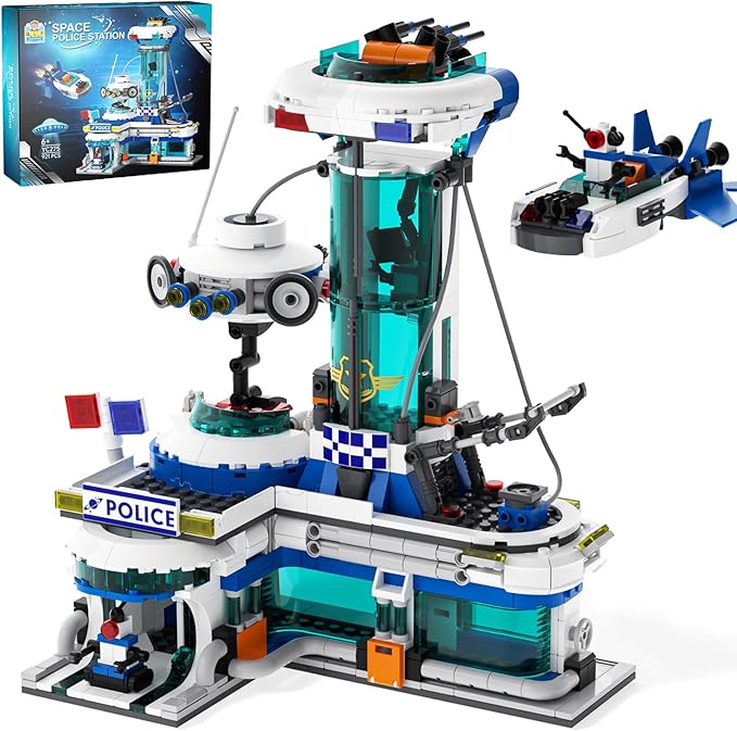 QLT Space Police Station Builidng Set, 905 Pcs Building Toy Compatible with Lego, Little Spaceship, A Police Robot, Gift for Adult & Boys