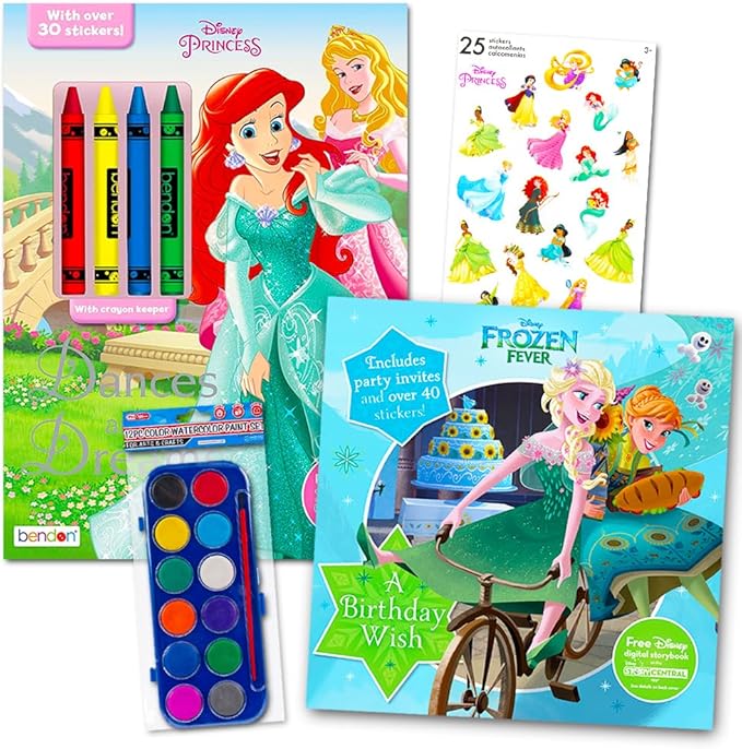 Disney Princess Coloring Book Set for Kids - Bundle Includes 2 Deluxe Coloring and Activity Books with Paints, Stickers, and More Art Set