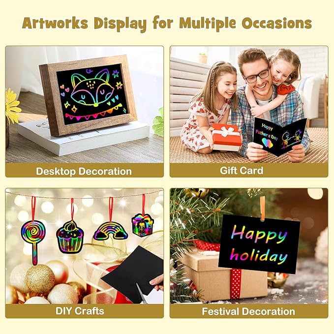 ZMLM Rainbow Scratch Paper Kit: 117Pcs Magic Art Craft Stuff Supplies Black Drawing Pad for Age 3-12 Kids Children Girl Boy DIY Toy Activity Educational|Party Faver|Christmas Birthday Gifts