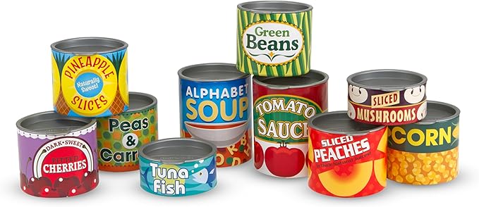 Melissa & Doug Let's Play House! Grocery Cans Play Food Kitchen Accessory ,3+ years- 10 Stackable Cans With Removable Lids