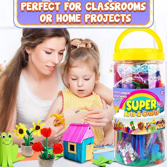 FUNZBO Arts and Crafts School Supplies for Kids - Kindergarten School Supplies Set with Glitter Glue Stick, Glue, Pipe Cleaners Craft and Kids' Scissor, Gifts for Girls and Boys Age 4+ (X-Large)