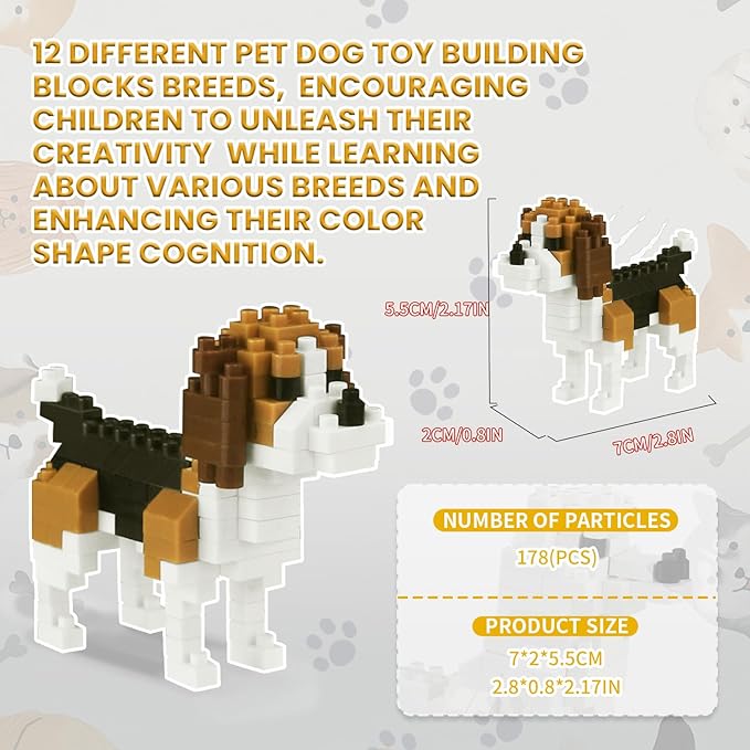 BOROLA Pet Dog Building Blocks Set Educational Toy Realistic Fun Animal Assembly Kit Toys Games(Beagle Blocks)