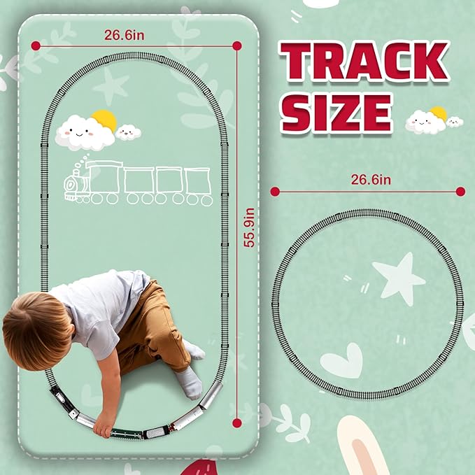 deAO Train Set with Light for Kids, Cargo Cars and Long Track for Boys & Girls Aged 3-12, Train Toys Railway Kits with Signposts & Trees, Electric Train Race Track Playset,Great for Birthday & Xmas