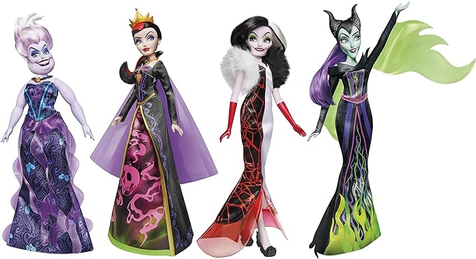 Disney Princess Villains Black and Brights Collection, Fashion Doll 4 Pack, Disney Villains Toy for Kids 5 Years Old and Up