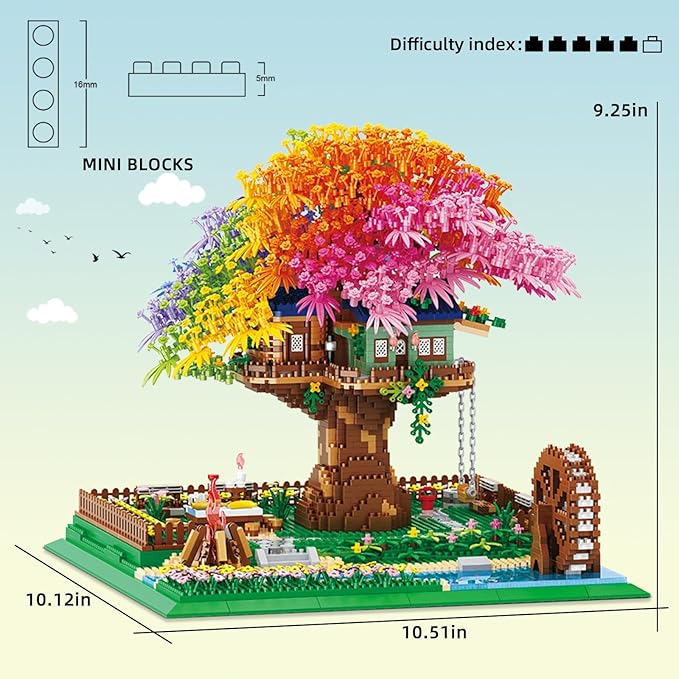 Architecture Rainbow Tree Building Block, Colorful Tree House Garden Building Blokcs, 4450PCS Building Kits Set for Adult (Not Compatible with Lego Set)