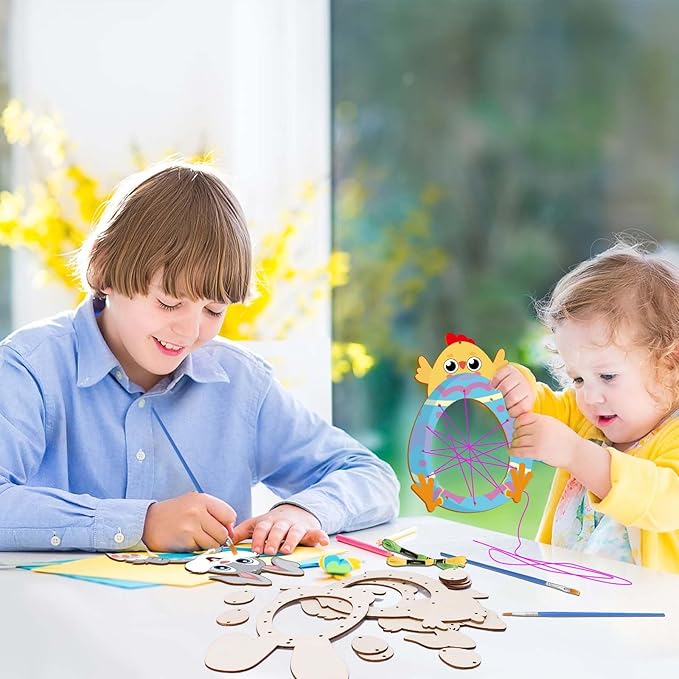 Fennoral 5 Pack Easter Dream Catcher Craft Kit for Kids Paint You Own Bunny Chick Dream Catcher Ornament DIY Coloring Wooden Easter Art and Craft for Art Activity Project Easter Decoration