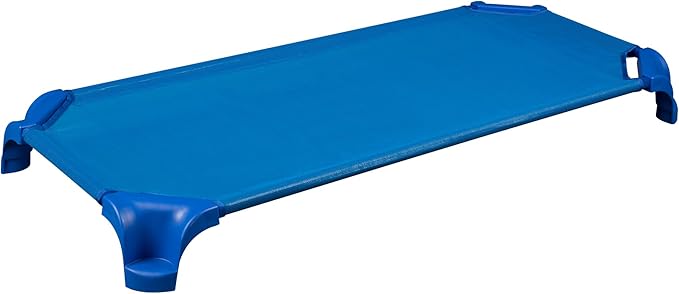 Sprogs Heavy-Duty Stackable 40"L Daycare Cots for Toddlers Ages 1 to 2, Stacking Preschool Classroom Toddler Cots for Sleeping, Resting, Naptime, Pack of 6, Blue