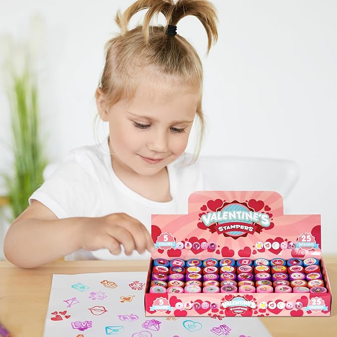 JOYIN 50 Pcs Valentines Day Arts and Crafts Stamper for Kids, Stamps for Valentine’s Day Classroom Exchanging Gifts, Novelty Party Favor, Classroom Holiday Reward Prizes
