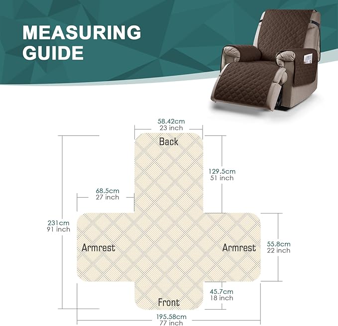 Ruaozz 100% Waterproof Recliner Chair Cover Non-Slip Reclining Cover for Recliner Chair Washable Chair Seat Cover with Elastic Straps for Kids, Dogs, Pets (Dark Brown, 23'')