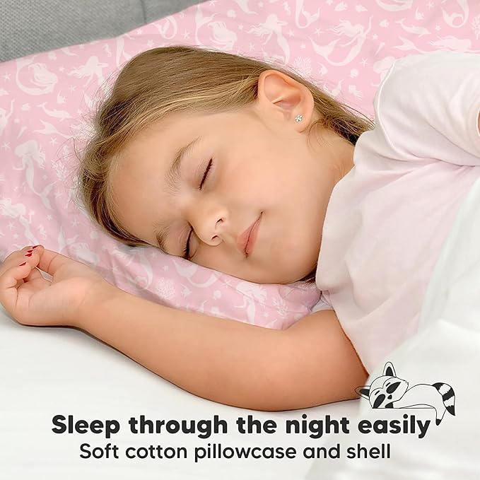 Toddler Pillow with Pillowcase - 13x18 My Little Dreamy Pillow, Organic Cotton Toddler Pillows for Sleeping, Kids Pillow, Travel Pillows, Mini Pillow, Nursery Pillow, Toddler Bed Pillow (Mermaid)
