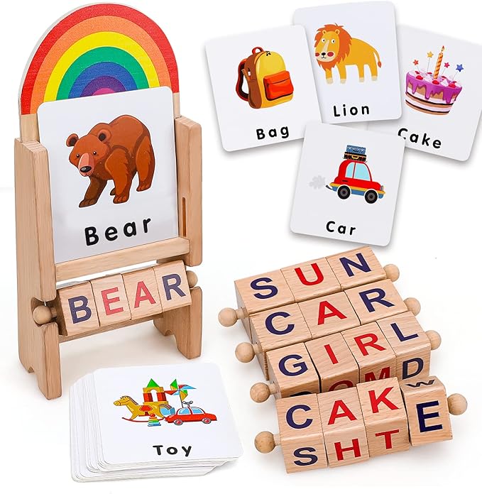 TOY Life Montessori Toys for 1 2 3 Year Old, 6-12 Months Baby Alphabet Flash Cards for Toddler, Reading Spelling Games, CVC Words for Kindergarten Preschool Learning & Education Activities Toy for Kid