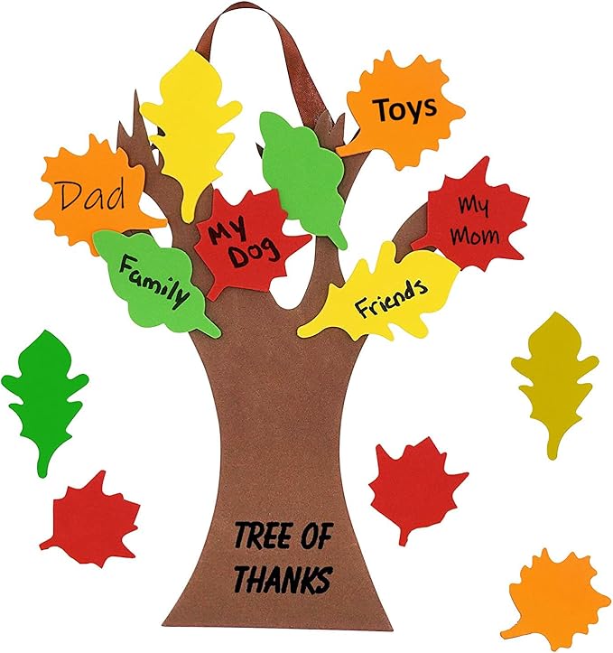4E's Novelty Thankful Tree Craft Kit 12-Pack, Foam, Self-Adhesive - 11” Tree of Thanks, Thanksgiving Tree Craft, Ideal for Fall Crafts for Kids 4-8, Perfect Gratitude Tree Kit with Leaves to Write On