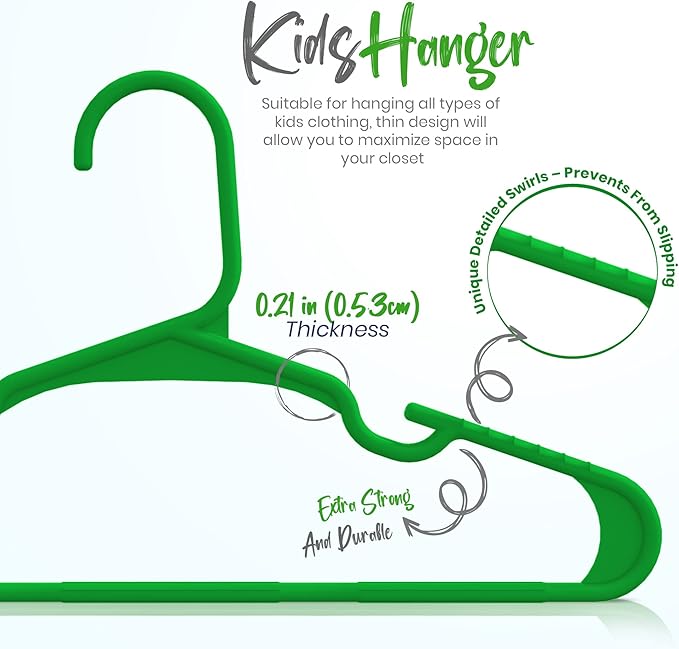 Utopia Home 20 Pack Kids Hangers - 11.5 Inch Plastic Baby Hangers for Closet - Childrens Hanger for Clothes & Infant Hanger for Closet - Ideal for Everyday Standard Use (Green)