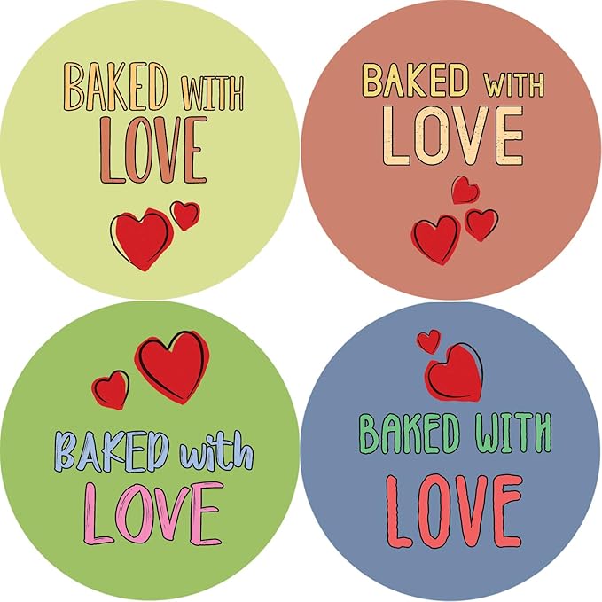 Creanoso Baked with Love Stickers (10-Sheet) - Stocking Stuffers Gift Ideas for Family, Relatives and Friends - 16 Assorted and Colorful Designs - Awesome Idea for Party Favors and Giveaways