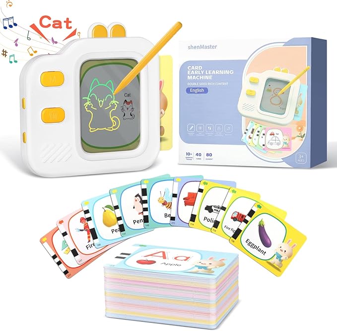 Talking Flash Cards with LCD Writing Tablet for Toddlers, Language Learning Toys with 80 Words, Learning Phrases, Objects Adjectives, Speech Therapy, Autism Sensory Toys Learning Montessori Toys