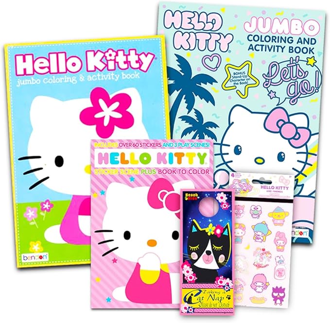 Hello Kitty Coloring Book Set - Bundle of 2 Hello Kitty Activity Books, Stickers, and Door Hanger | Hello Kitty Drawing Kit for Kids