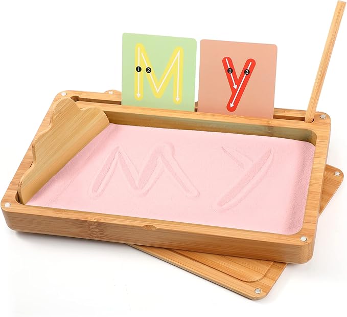Sand Tray for Classroom Montessori Sand Tray with Lid Wooden Sand Trays for Kids Writing Letters and Numbers (Pink)