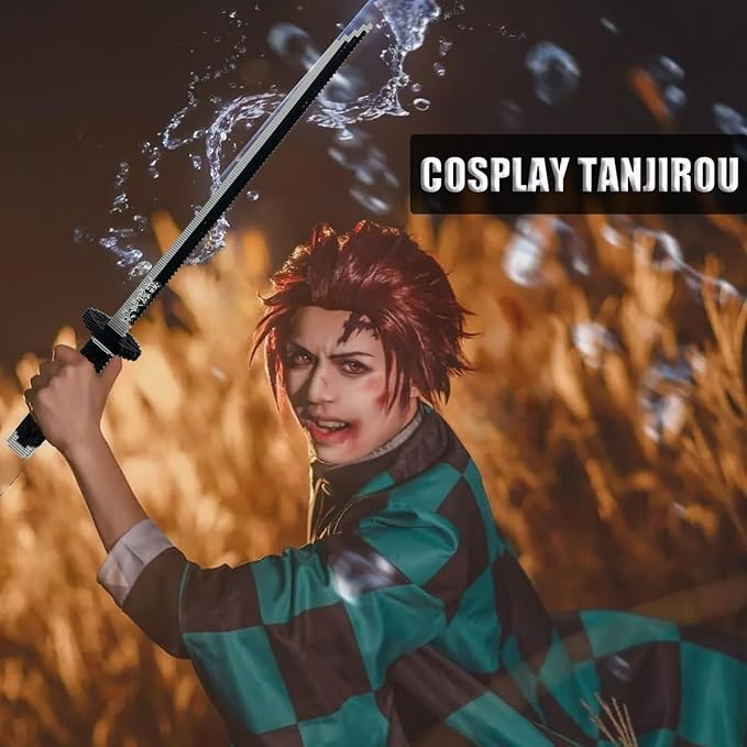 Demon Slayer Sword Building Kit Set Compatible with Lego, 22.8IN Cosplay Anime Tanjirou Sword with Scabbard & Stand, Tokitou Muichirou Katana Stacking Blocks Toy Gift for Kid, Adult