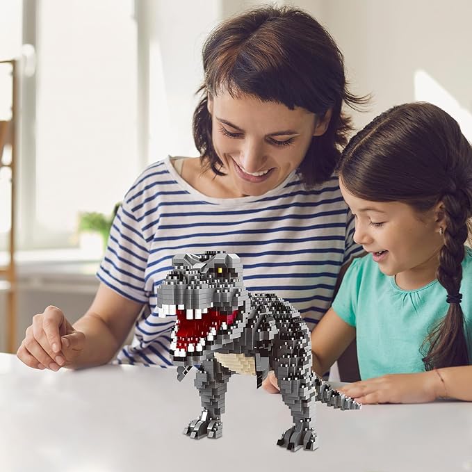 Dinosaur Tyrannosaurus Rex Model Decor Micro Mini Blocks Velociraptor Building Blocks Toy Birthday for Age 6+ Children Adults Teens 1530 Pieces