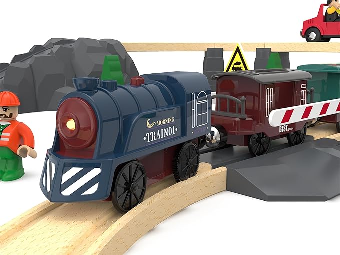 Battery Operated Train for Wooden Track, 3Pcs Motorized Train Toy for 3 4 5+Years Old Boy Girl Toddlers, Electric Trains Compatible with Thomas & Friends, Brio and Chuggington