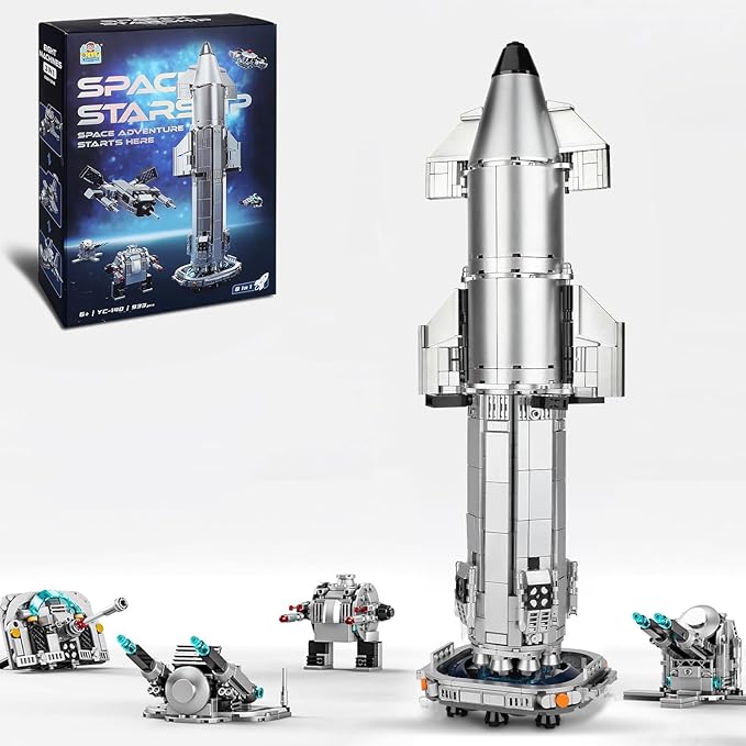 Large-Sized Space Launch Starship Center Building Toy Set 8 in 1 -Compatible with Legos for Adults,Silver-Plated Appearance, Collectible Building Block Set for Rocket Enthusiasts & Adults