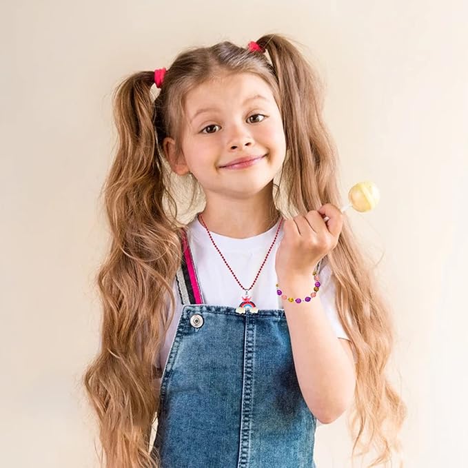 SOTOGO 12 Pieces Girls Necklaces and Bracelets Set Colorful Gift Party Favors Friendship Pretend Dress Up Play Jewelry for Kids Child Toddler, Cute Style