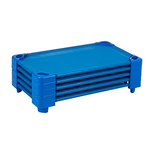 ECR4Kids Stackable Kiddie Cot, Assembled, Toddler Size, Classroom Furniture, Blue, 5-Pack