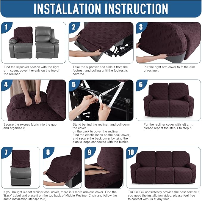 TAOCOCO Recliner Sofa Covers Stretch Reclining Couch Cover, Jacquard Recliner Couch Cover for 3 Seat Furniture Protector Sofa Slipcovers with Elastic Bottom for Kids, Pets (Dark Coffee)