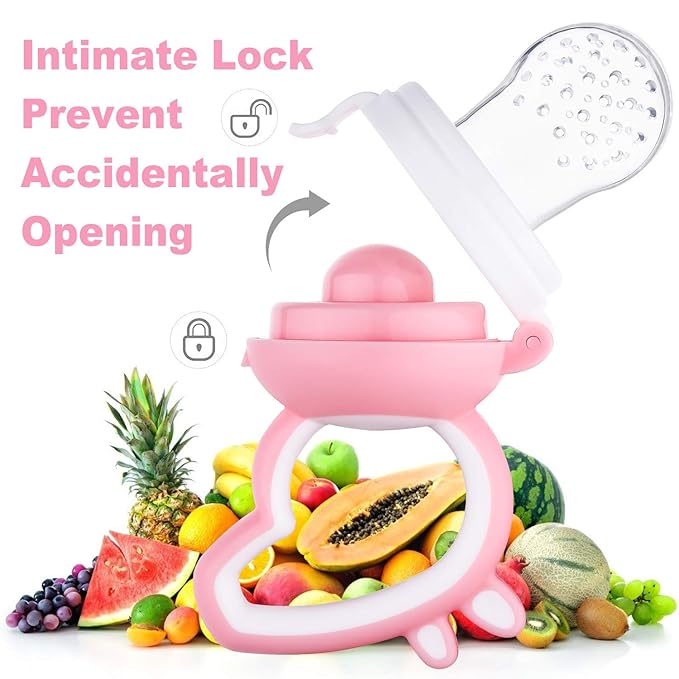 Baby Fruit Feeder with Mini Freezer Tray, Baby Teethers, Breastmilk Popsicle Molds for Baby Teething Relief, Silicone Fresh Food Feeder for Safe Infant Self Feeding (Pig Pink)