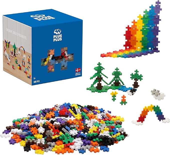 PLUS PLUS - Open Play Set - 600 Piece - Basic Color Mix, Construction Building Stem Toy, Interlocking Mini Puzzle Blocks for Kids
